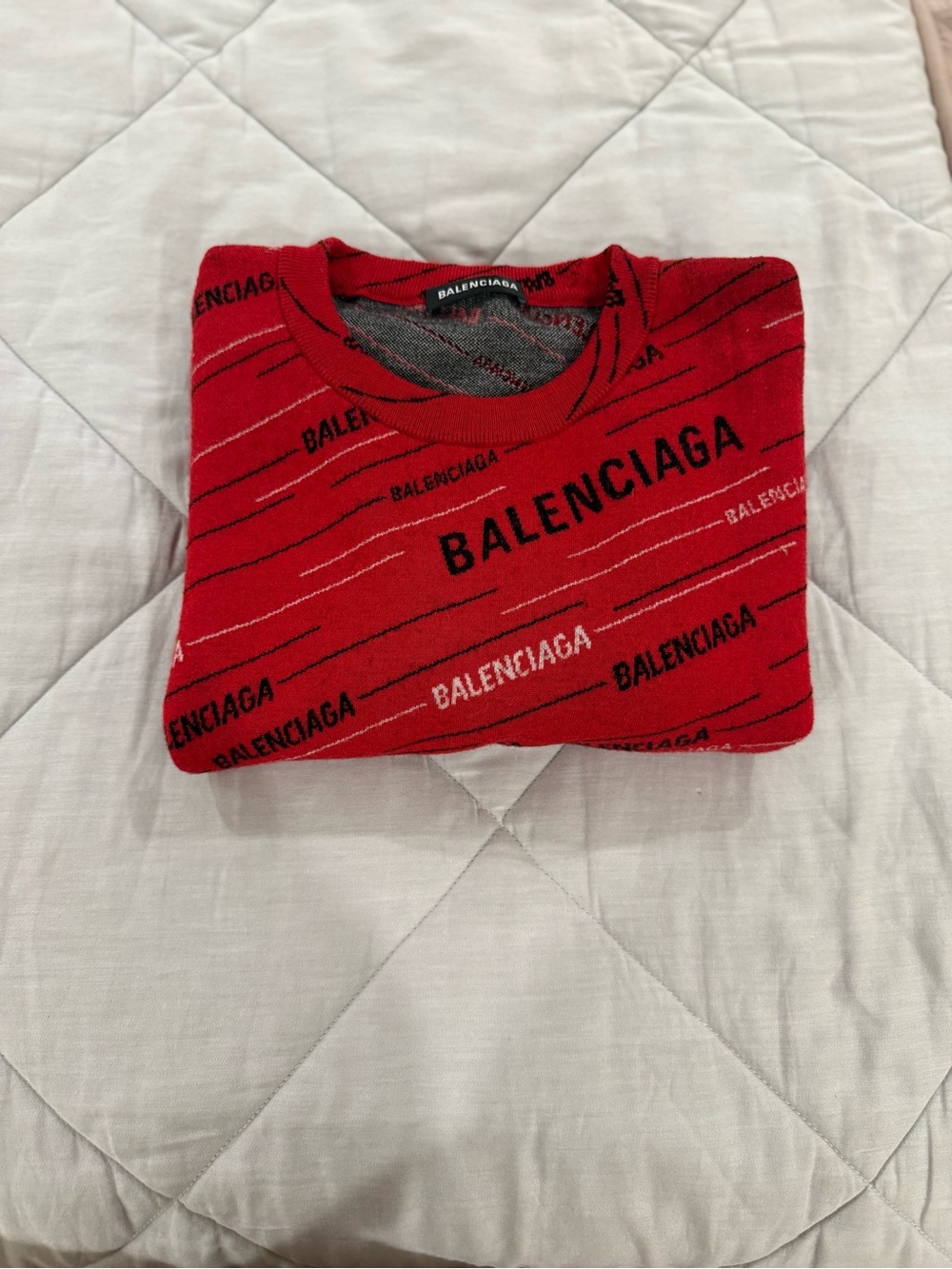 Balenciaga Red All-Over Logo Crewneck Sweater